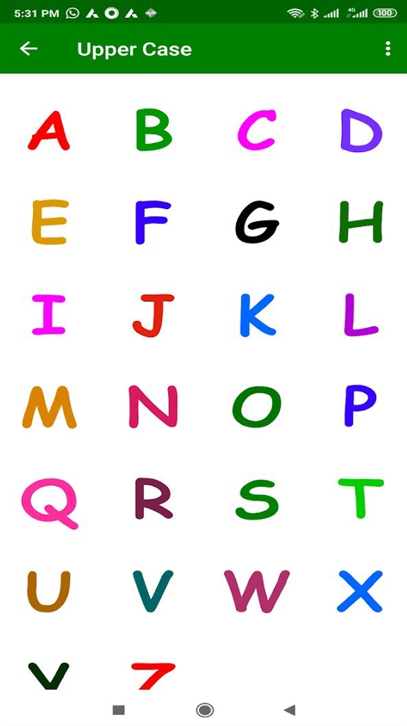 English capital letters A to Z in bright colors